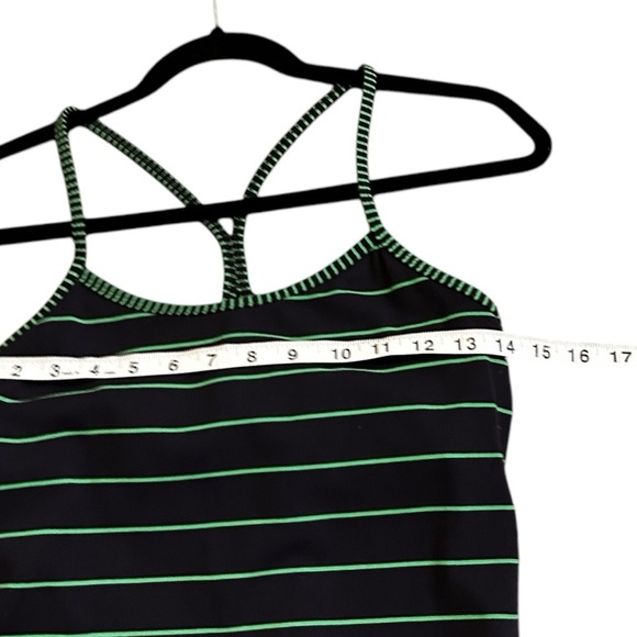 Lululemon Power Y Tank- Navy/Green Stripe Moisture Wicking Athletic Tank- Size 8 - Picture 12 of 13